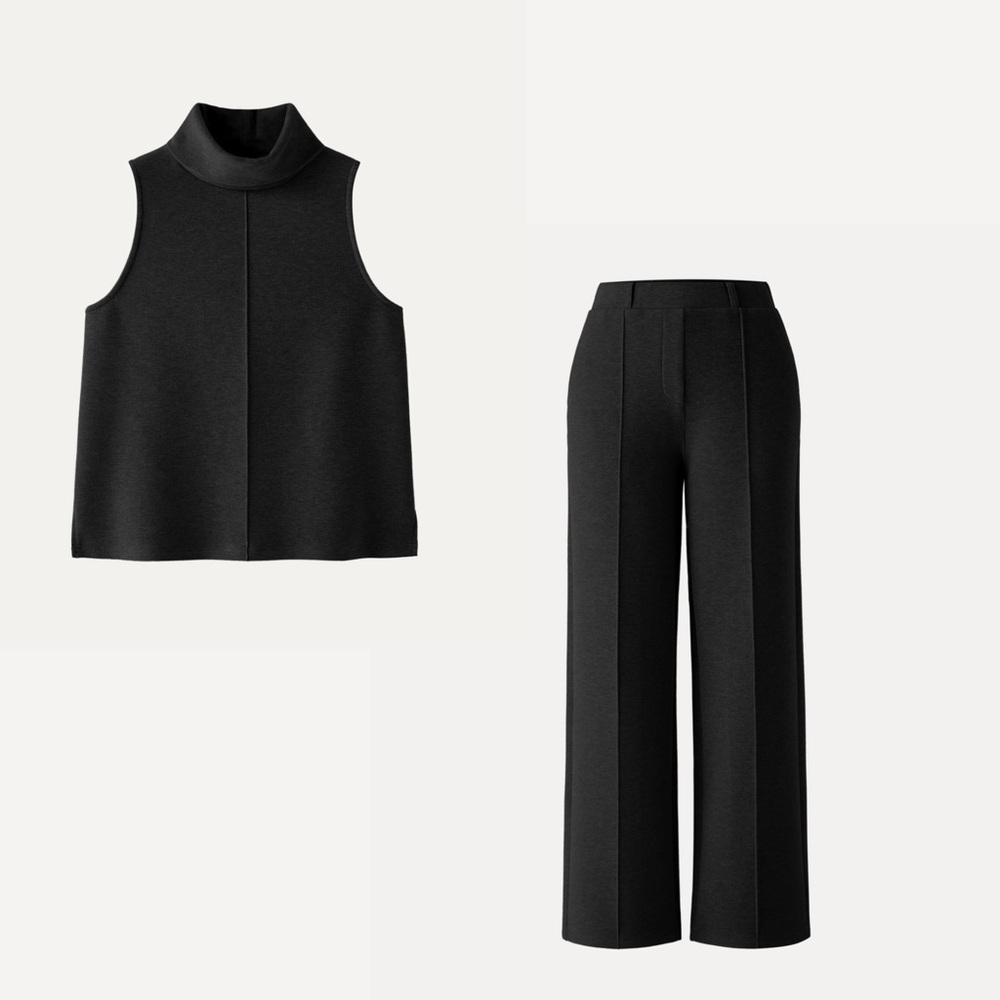 NWT OGL Fuzzluxe Set High Waisted Pull on Pant & Turtle Neck Top Black Small